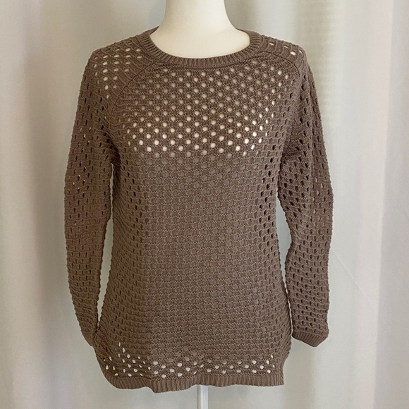 Cynthia Rowley Sweater Open Weave 3/4 Length Sleeve Tan-Size Large - Picture 1 of 7